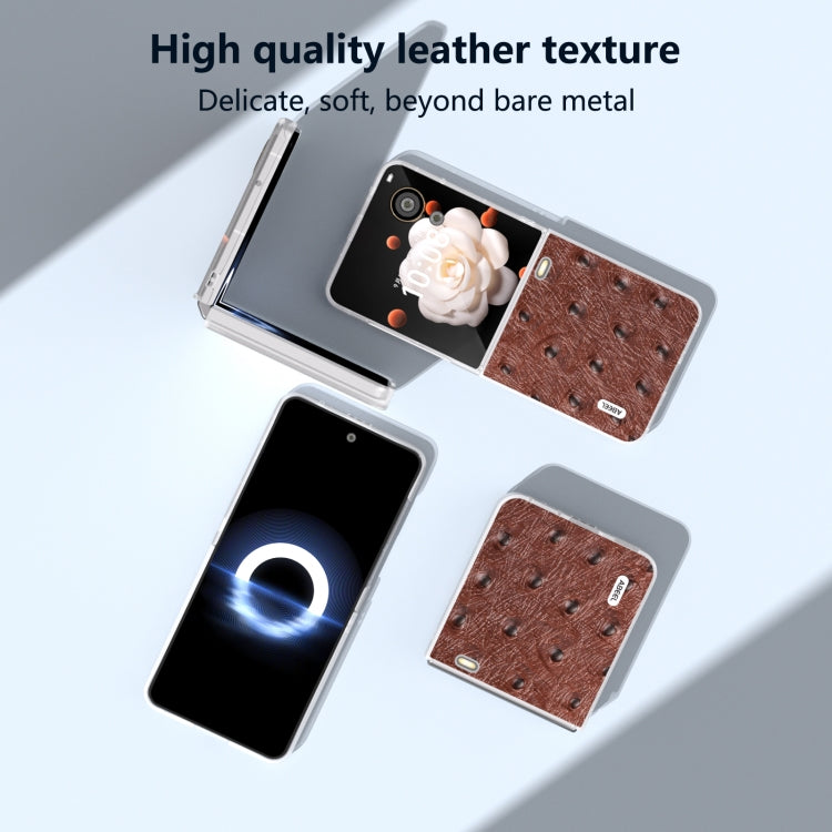 For Honor Magic V Flip ABEEL Frosted Translucent Frame Genuine Leather Ostrich Texture Phone Case