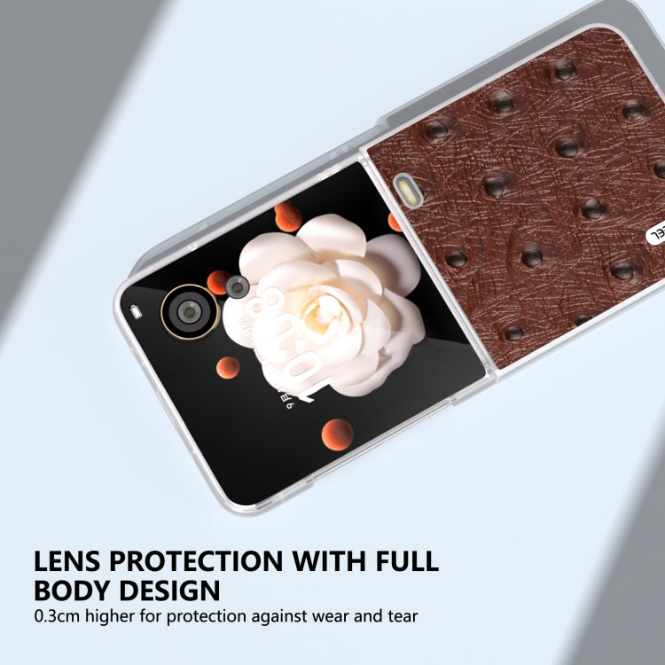 For Honor Magic V Flip ABEEL Frosted Translucent Frame Genuine Leather Ostrich Texture Phone Case