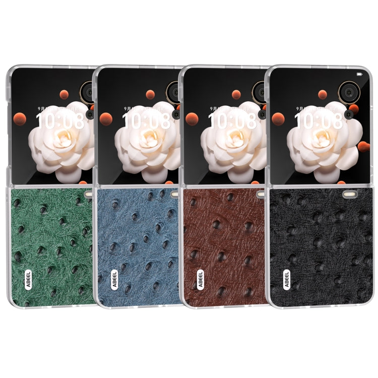 For Honor Magic V Flip ABEEL Frosted Translucent Frame Genuine Leather Ostrich Texture Phone Case