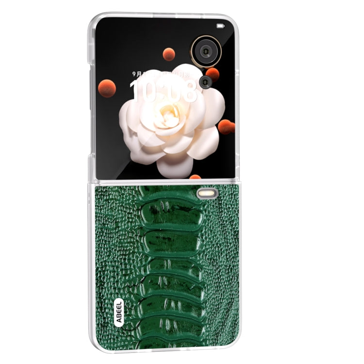For Honor Magic V Flip ABEEL Frosted Translucent Frame Genuine Leather Weilai Series Phone Case