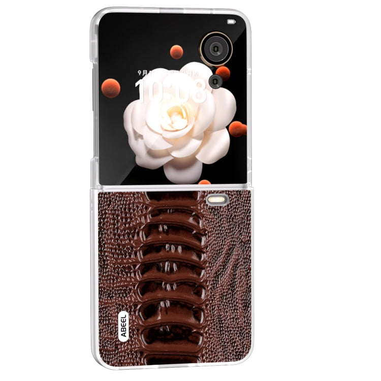 For Honor Magic V Flip ABEEL Frosted Translucent Frame Genuine Leather Weilai Series Phone Case