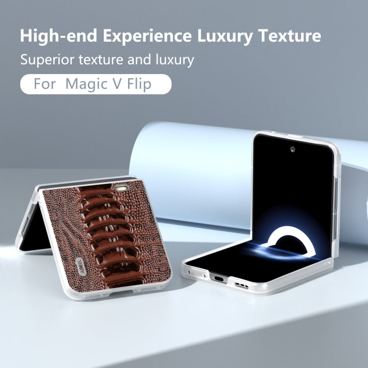 For Honor Magic V Flip ABEEL Frosted Translucent Frame Genuine Leather Weilai Series Phone Case