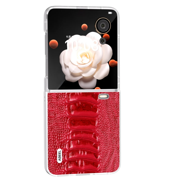 For Honor Magic V Flip ABEEL Frosted Translucent Frame Genuine Leather Weilai Series Phone Case