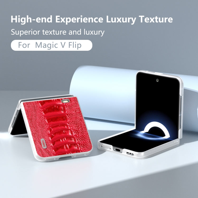 For Honor Magic V Flip ABEEL Frosted Translucent Frame Genuine Leather Weilai Series Phone Case