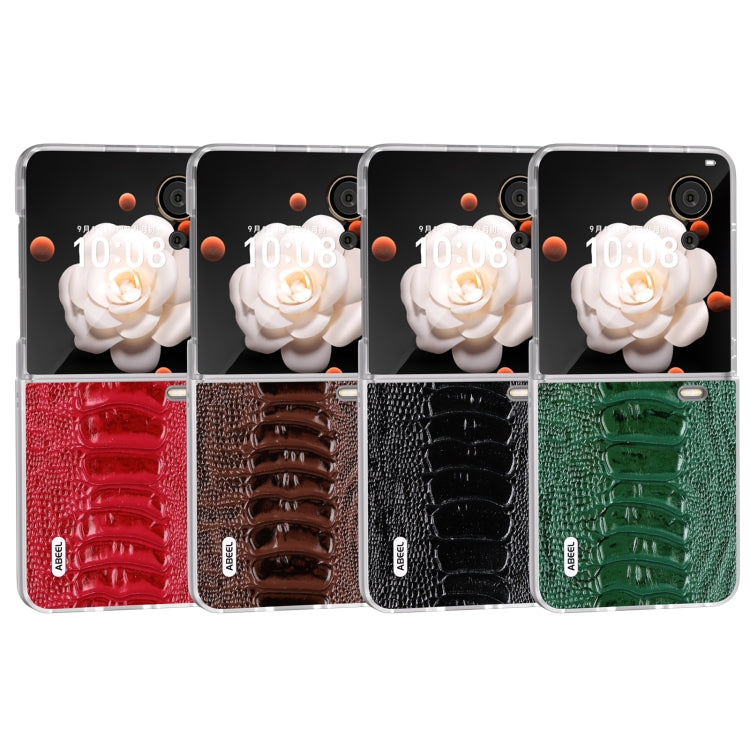 For Honor Magic V Flip ABEEL Frosted Translucent Frame Genuine Leather Weilai Series Phone Case