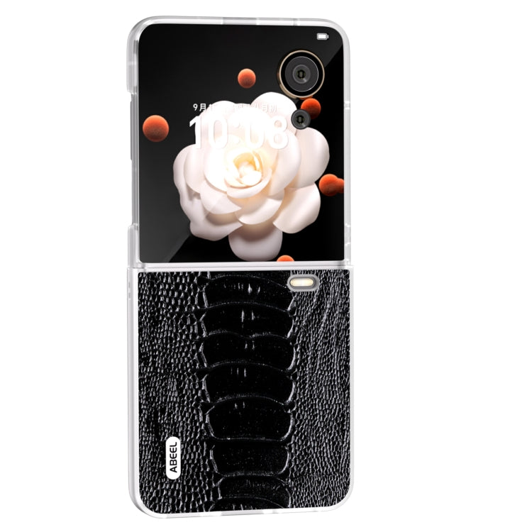 For Honor Magic V Flip ABEEL Frosted Translucent Frame Genuine Leather Weilai Series Phone Case