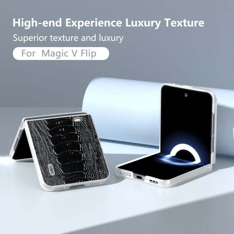 For Honor Magic V Flip ABEEL Frosted Translucent Frame Genuine Leather Weilai Series Phone Case