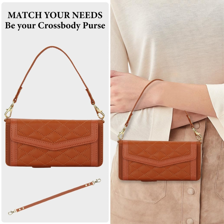 For Samsung Galaxy Z Fold4 Splicing Rhombic Texture Card Holder Phone Case with Lanyard, Not Included Pen
