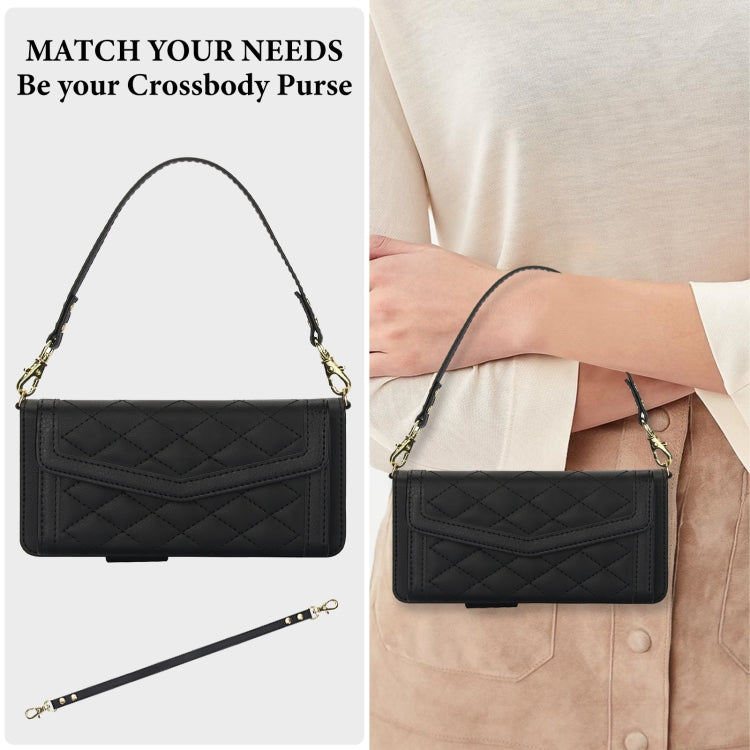 For Samsung Galaxy Z Fold3 5G Splicing Rhombic Texture Card Holder Phone Case with Lanyard, Not Included Pen