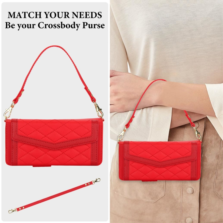 For Samsung Galaxy Z Fold3 5G Splicing Rhombic Texture Card Holder Phone Case with Lanyard, Not Included Pen