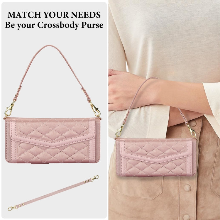 For Samsung Galaxy Z Fold3 5G Splicing Rhombic Texture Card Holder Phone Case with Lanyard, Not Included Pen