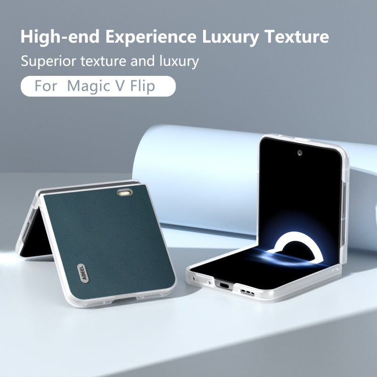For Honor Magic V Flip ABEEL Frosted Translucent Frame Genuine Leather Xiaoya Series Phone Case