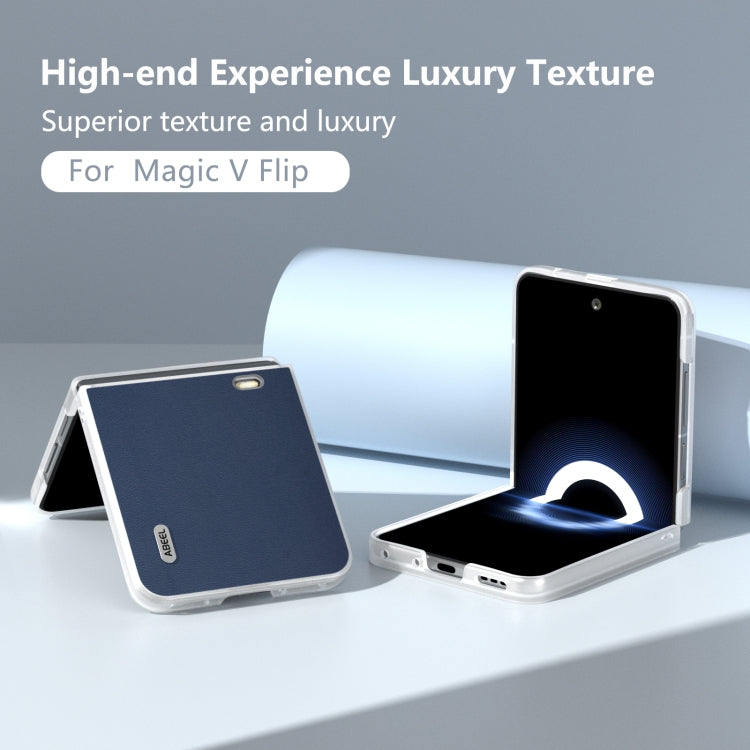 For Honor Magic V Flip ABEEL Frosted Translucent Frame Genuine Leather Xiaoya Series Phone Case