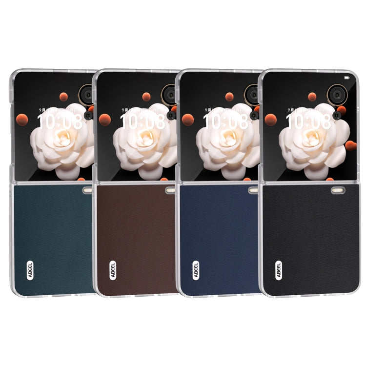 For Honor Magic V Flip ABEEL Frosted Translucent Frame Genuine Leather Xiaoya Series Phone Case