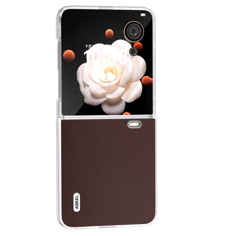 For Honor Magic V Flip ABEEL Frosted Translucent Frame Genuine Leather Xiaoya Series Phone Case