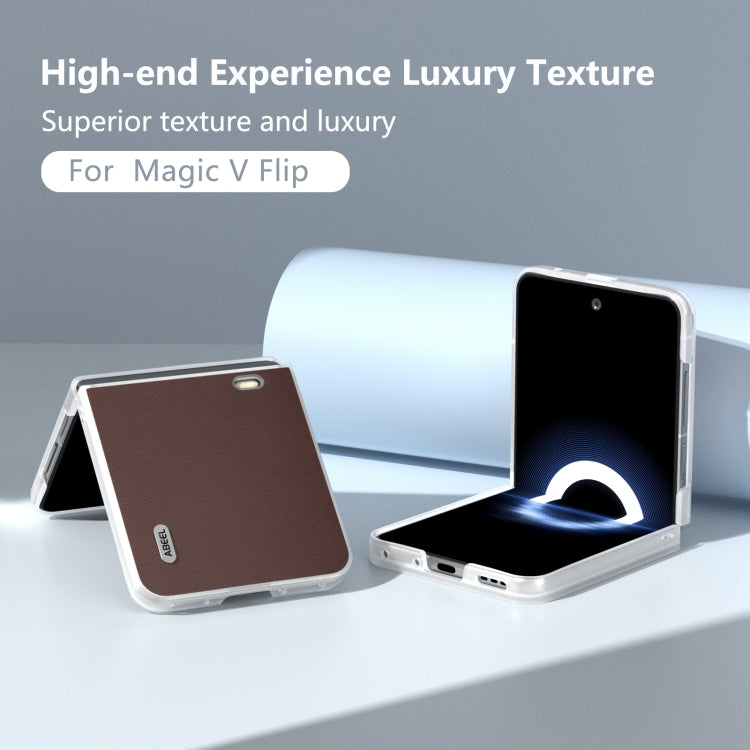 For Honor Magic V Flip ABEEL Frosted Translucent Frame Genuine Leather Xiaoya Series Phone Case