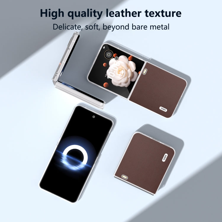 For Honor Magic V Flip ABEEL Frosted Translucent Frame Genuine Leather Xiaoya Series Phone Case