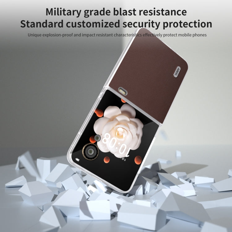 For Honor Magic V Flip ABEEL Frosted Translucent Frame Genuine Leather Xiaoya Series Phone Case