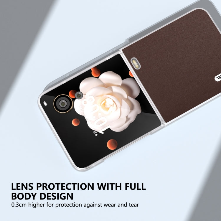 For Honor Magic V Flip ABEEL Frosted Translucent Frame Genuine Leather Xiaoya Series Phone Case