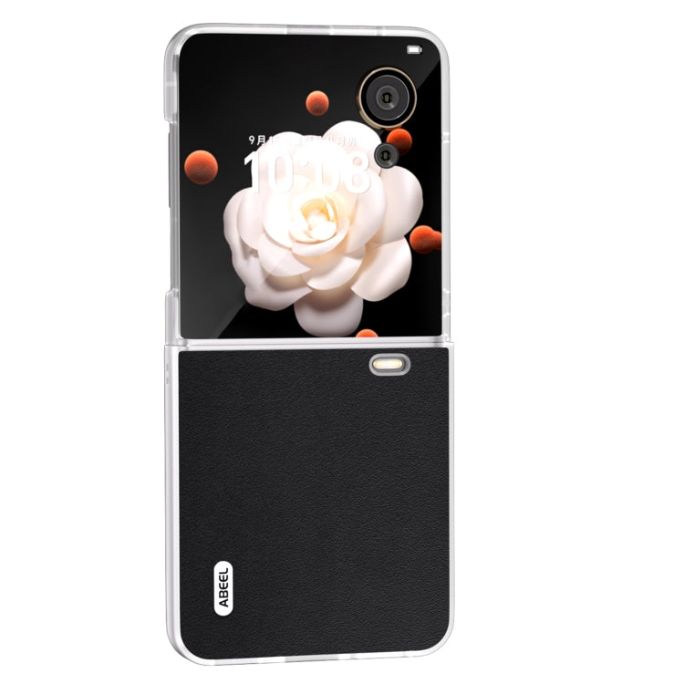 For Honor Magic V Flip ABEEL Frosted Translucent Frame Genuine Leather Xiaoya Series Phone Case