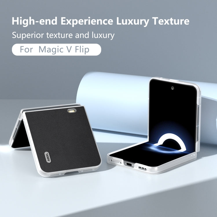 For Honor Magic V Flip ABEEL Frosted Translucent Frame Genuine Leather Xiaoya Series Phone Case