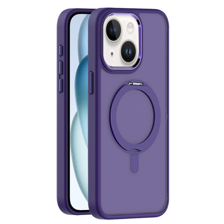 For iPhone 15 Plus Skin Feel Frosted MagSafe Magnetic Rotating Holder Phone Case