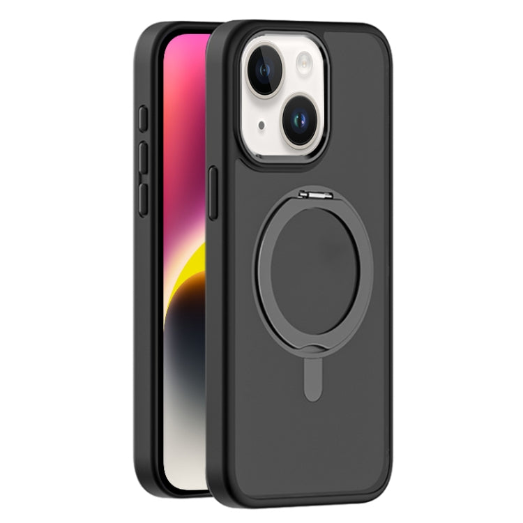 For iPhone 14 Plus Skin Feel Frosted MagSafe Magnetic Rotating Holder Phone Case