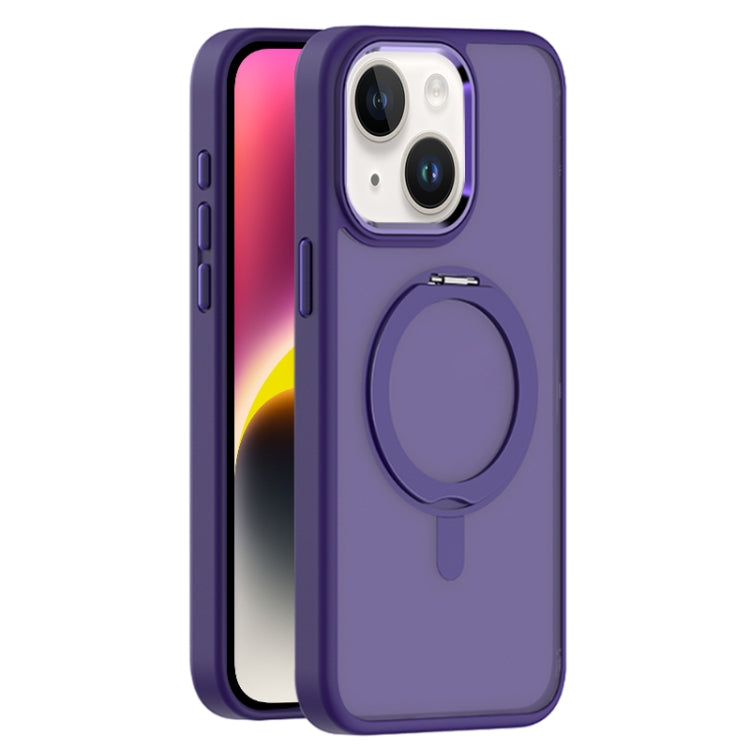For iPhone 14 Plus Skin Feel Frosted MagSafe Magnetic Rotating Holder Phone Case