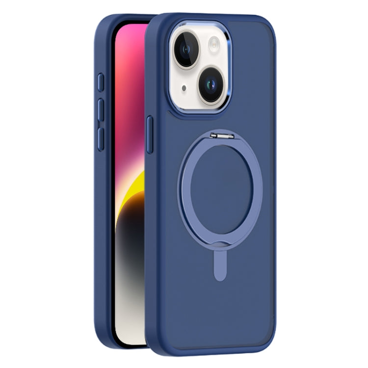 For iPhone 14 Skin Feel Frosted MagSafe Magnetic Rotating Holder Phone Case