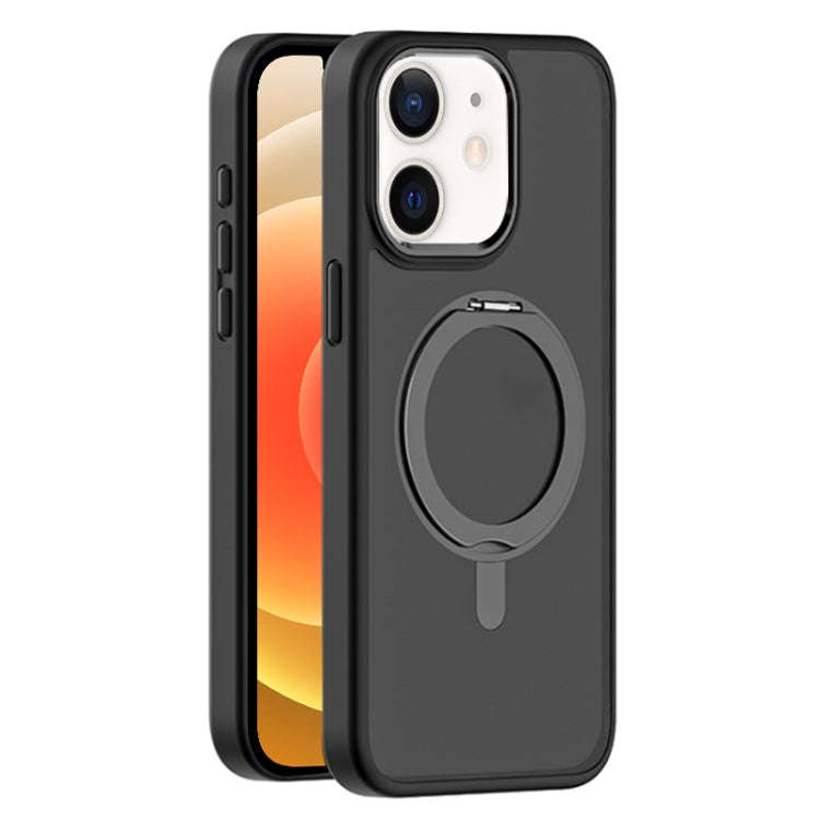 For iPhone 12 Skin Feel Frosted MagSafe Magnetic Rotating Holder Phone Case