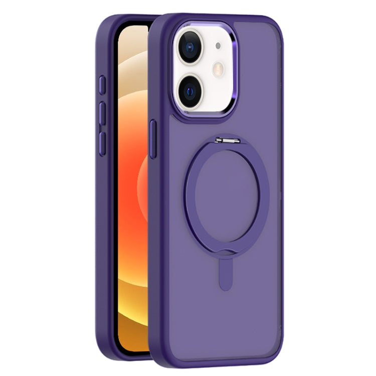 For iPhone 12 Skin Feel Frosted MagSafe Magnetic Rotating Holder Phone Case