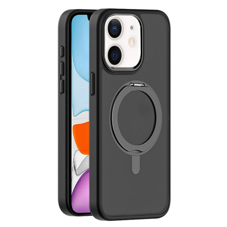 For iPhone 11 Skin Feel Frosted MagSafe Magnetic Rotating Holder Phone Case