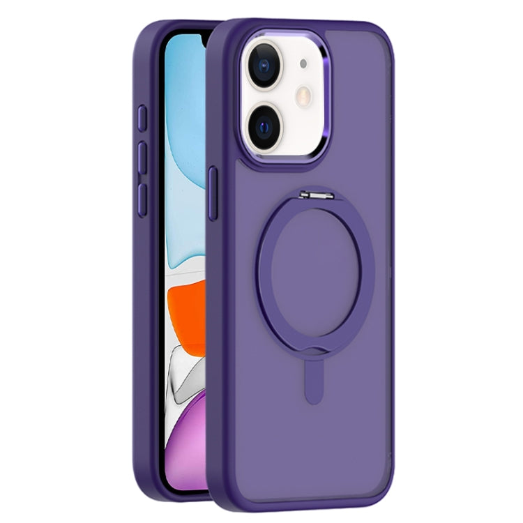 For iPhone 11 Skin Feel Frosted MagSafe Magnetic Rotating Holder Phone Case