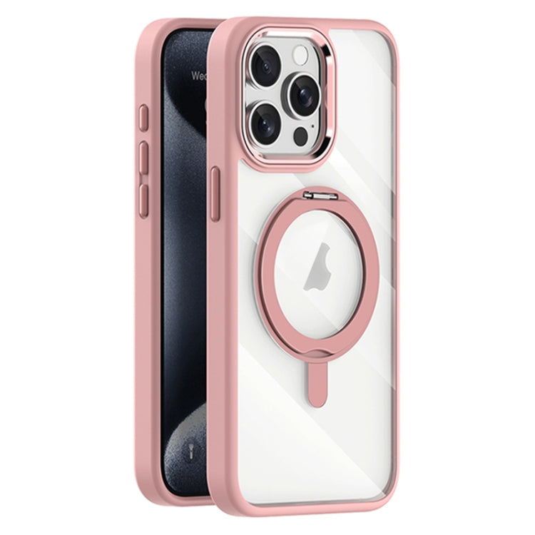 For iPhone 15 Pro Max Transparent MagSafe Magnetic Rotating Holder Phone Case