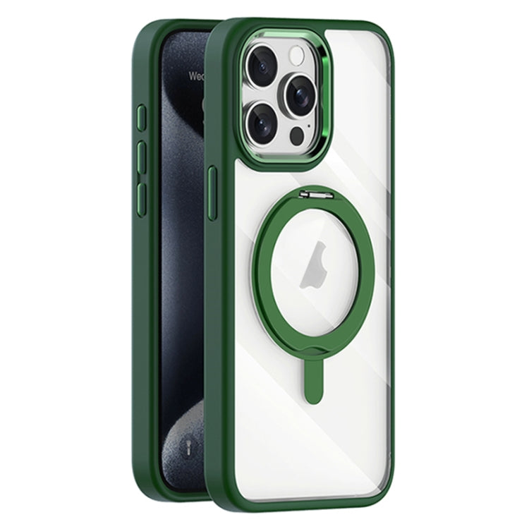 For iPhone 15 Pro Max Transparent MagSafe Magnetic Rotating Holder Phone Case