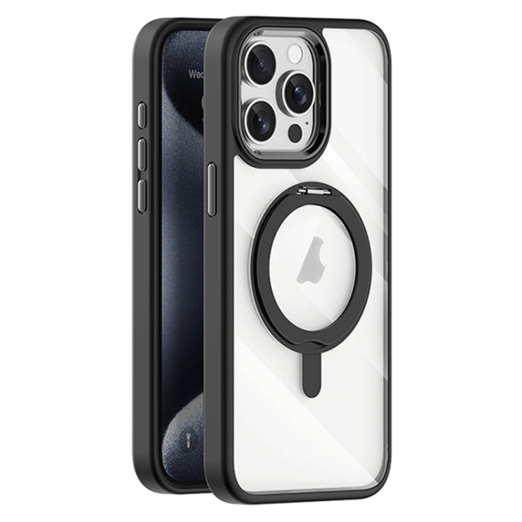 For iPhone 15 Pro Transparent MagSafe Magnetic Rotating Holder Phone Case