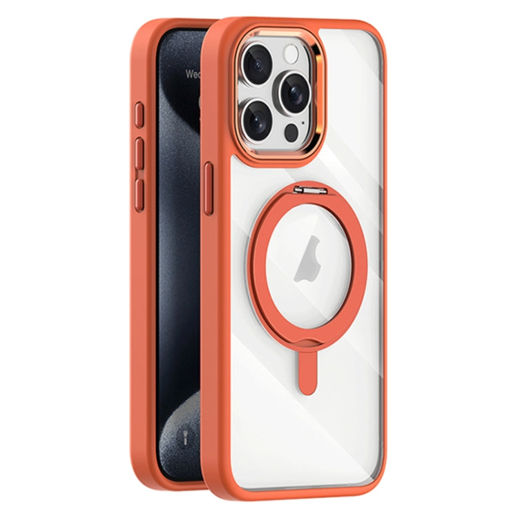 For iPhone 15 Pro Transparent MagSafe Magnetic Rotating Holder Phone Case