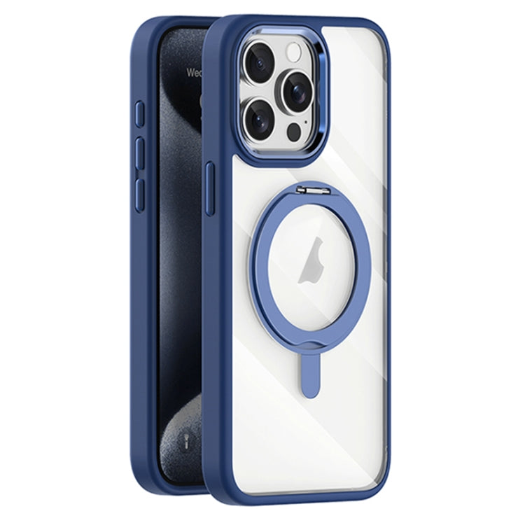 For iPhone 15 Pro Transparent MagSafe Magnetic Rotating Holder Phone Case