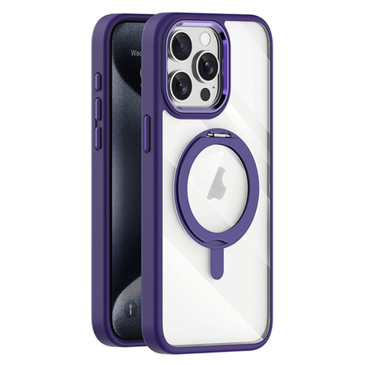 For iPhone 15 Pro Transparent MagSafe Magnetic Rotating Holder Phone Case