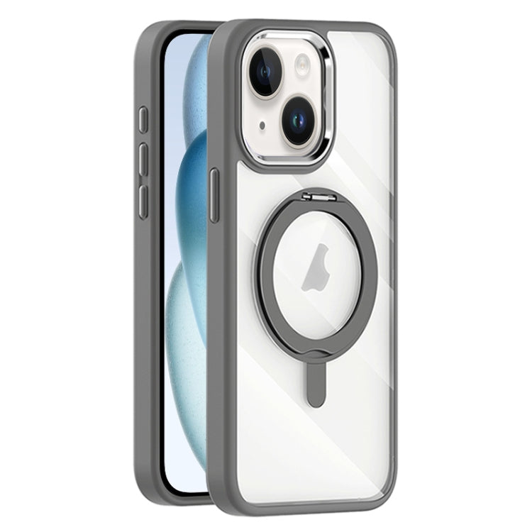 For iPhone 15 Plus Transparent MagSafe Magnetic Rotating Holder Phone Case