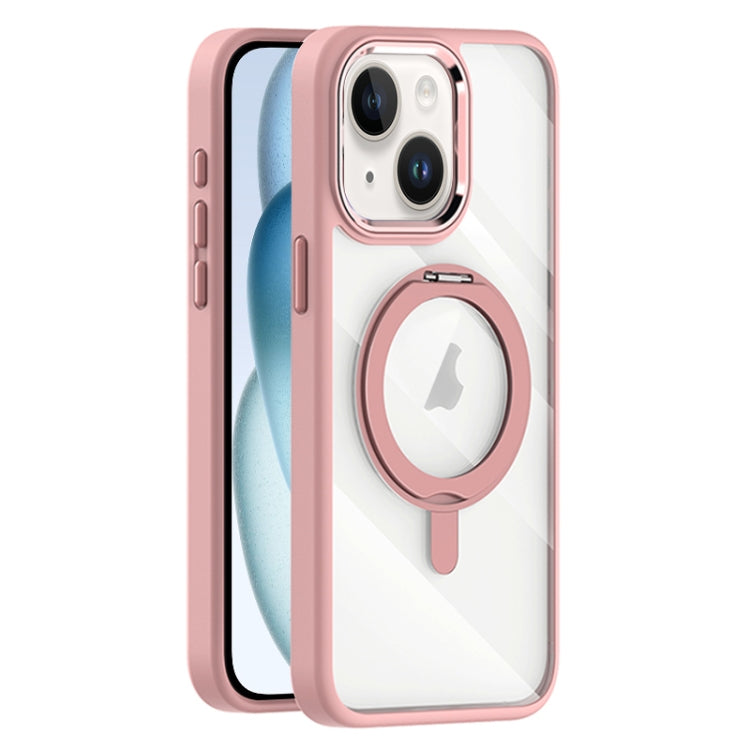 For iPhone 15 Plus Transparent MagSafe Magnetic Rotating Holder Phone Case