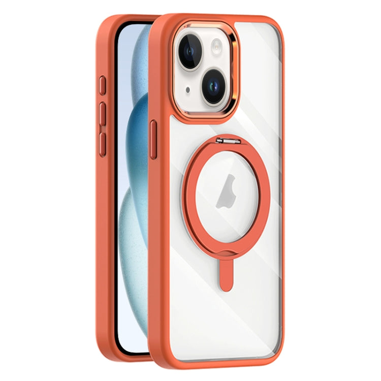 For iPhone 15 Plus Transparent MagSafe Magnetic Rotating Holder Phone Case