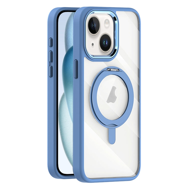 For iPhone 15 Plus Transparent MagSafe Magnetic Rotating Holder Phone Case