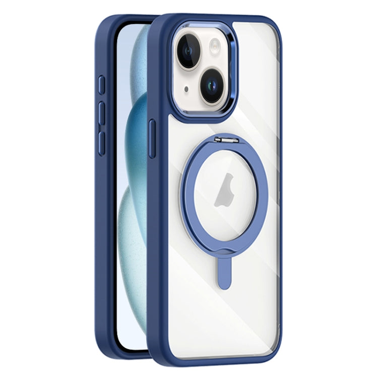 For iPhone 15 Plus Transparent MagSafe Magnetic Rotating Holder Phone Case