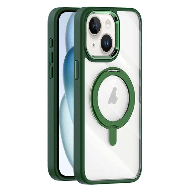 For iPhone 15 Plus Transparent MagSafe Magnetic Rotating Holder Phone Case