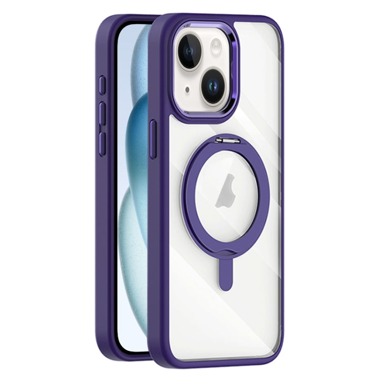 For iPhone 15 Transparent MagSafe Magnetic Rotating Holder Phone Case