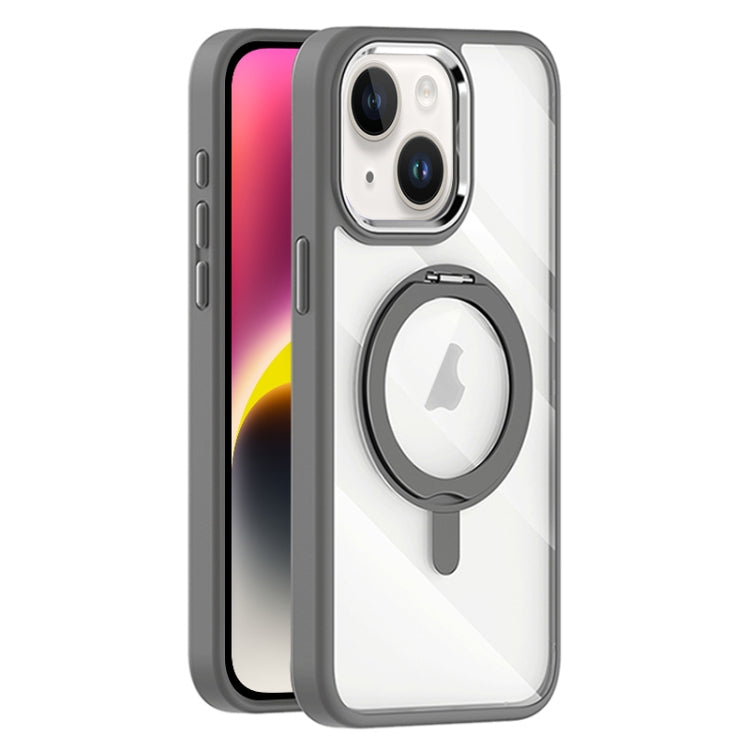 For iPhone 14 Plus Transparent MagSafe Magnetic Rotating Holder Phone Case