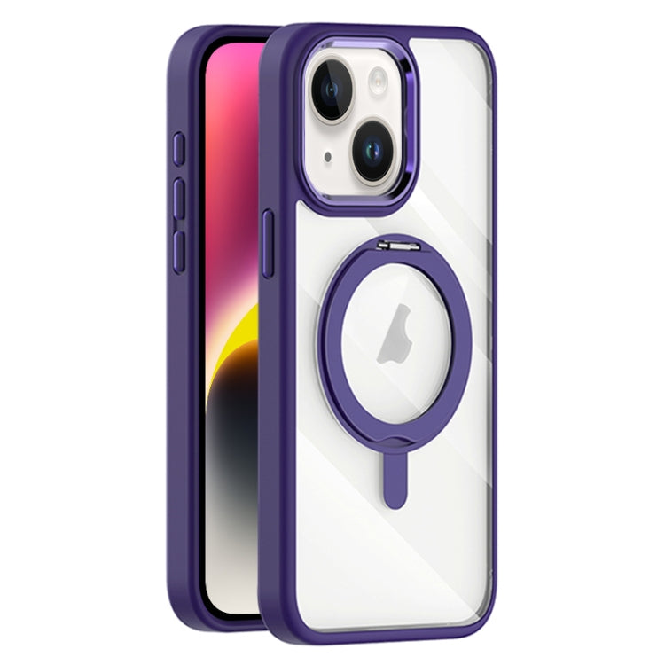 For iPhone 14 Transparent MagSafe Magnetic Rotating Holder Phone Case
