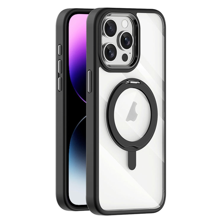 For iPhone 14 Pro Transparent MagSafe Magnetic Rotating Holder Phone Case