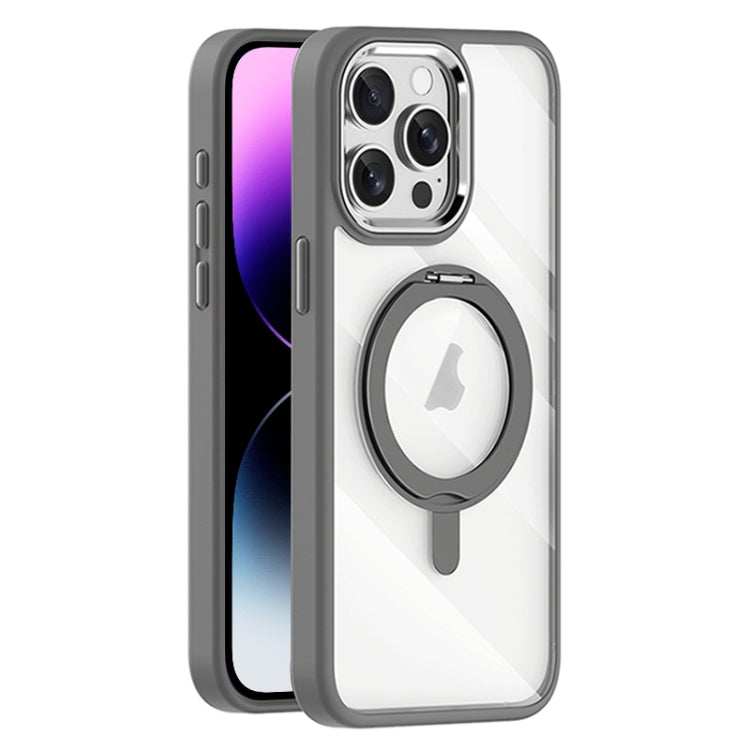 For iPhone 14 Pro Max Transparent MagSafe Magnetic Rotating Holder Phone Case